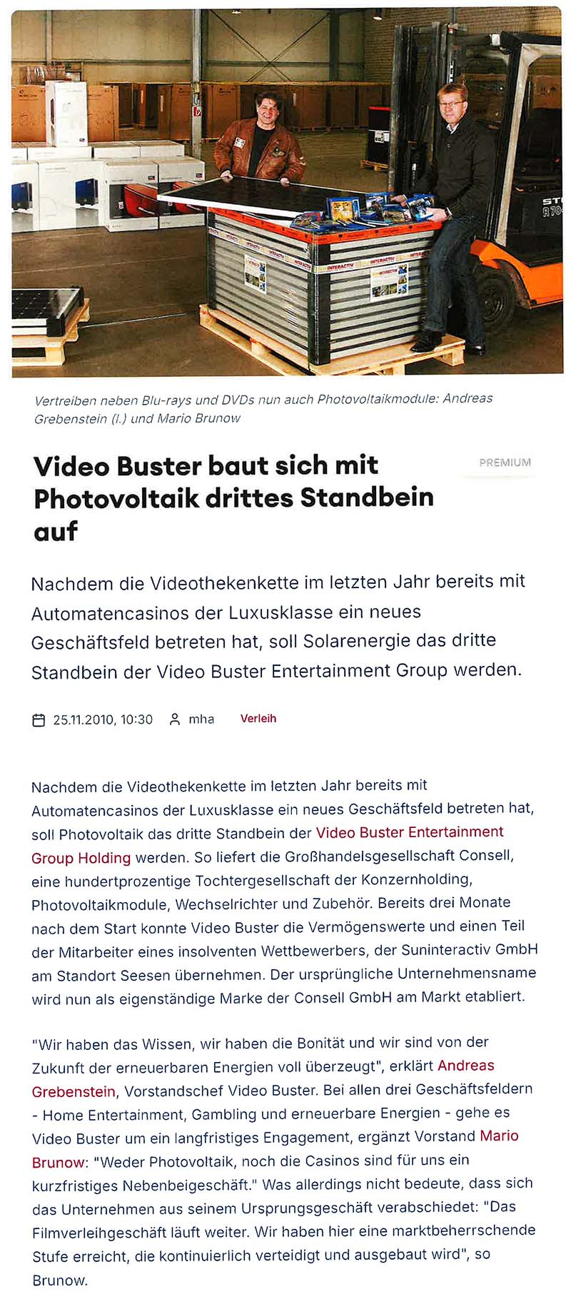 Video Buster baut sich mit Photovoltaik drittes Standbein auf