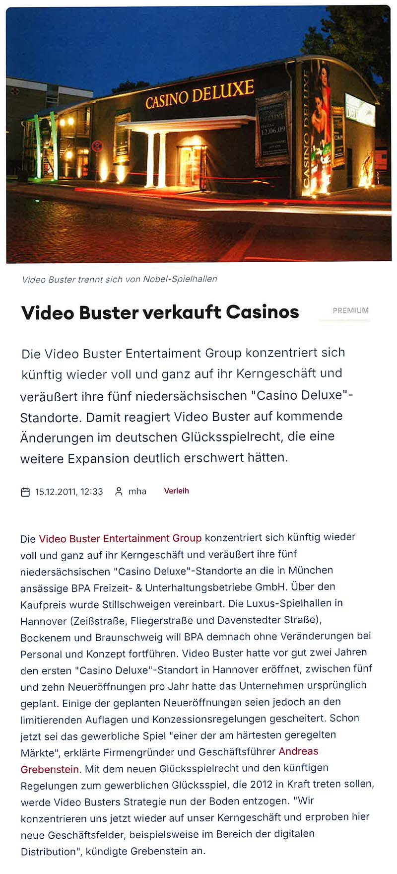 Video Buster verkauft Casinos