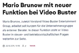 Mario Brunow mit neuer Funktion bei Video Buster