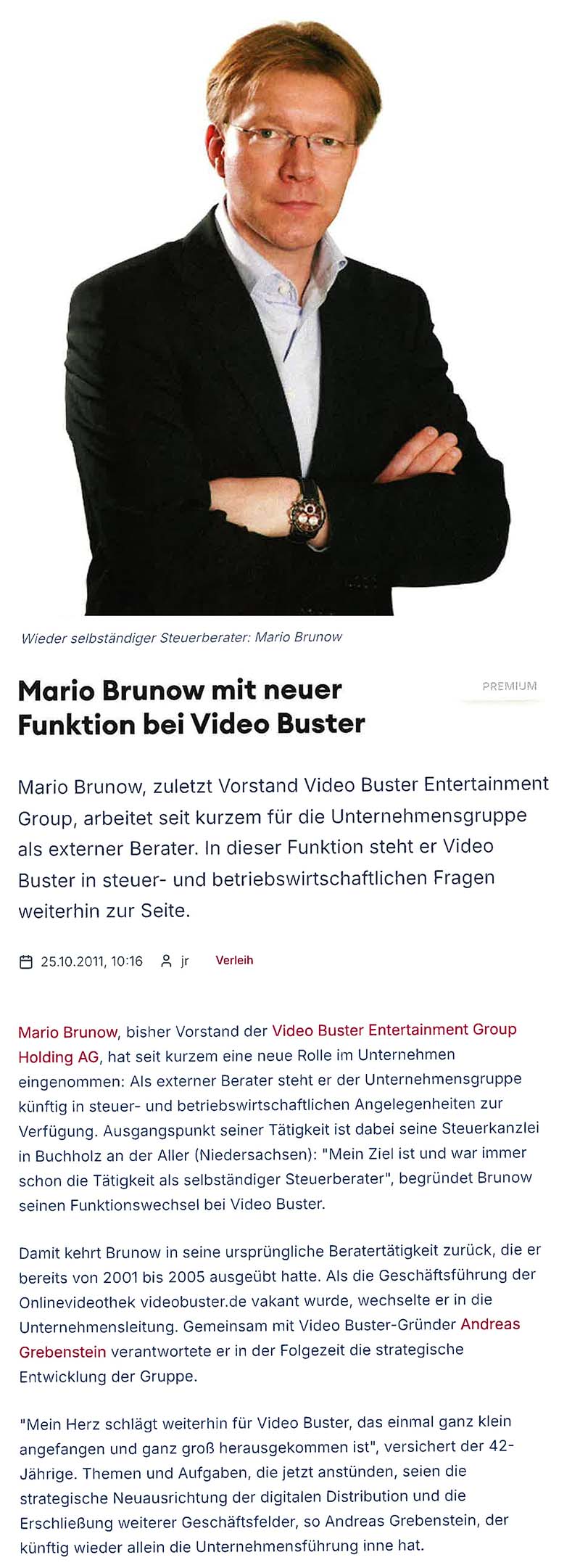Mario Brunow mit neuer Funktion bei Video Buster