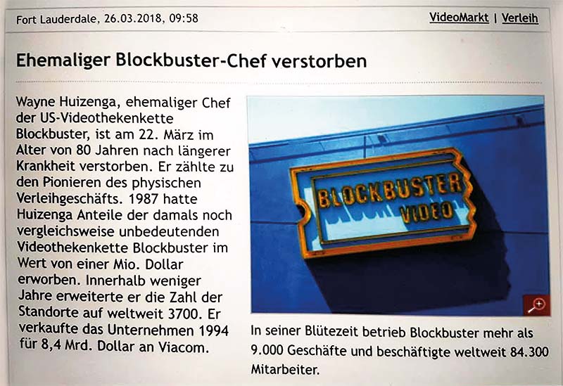Ehemaliger Blockbuster-Chef verstorben