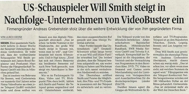US-Schauspieler Will Smith steigt in Nachfolge-Unternehmen von Video Buster ein
